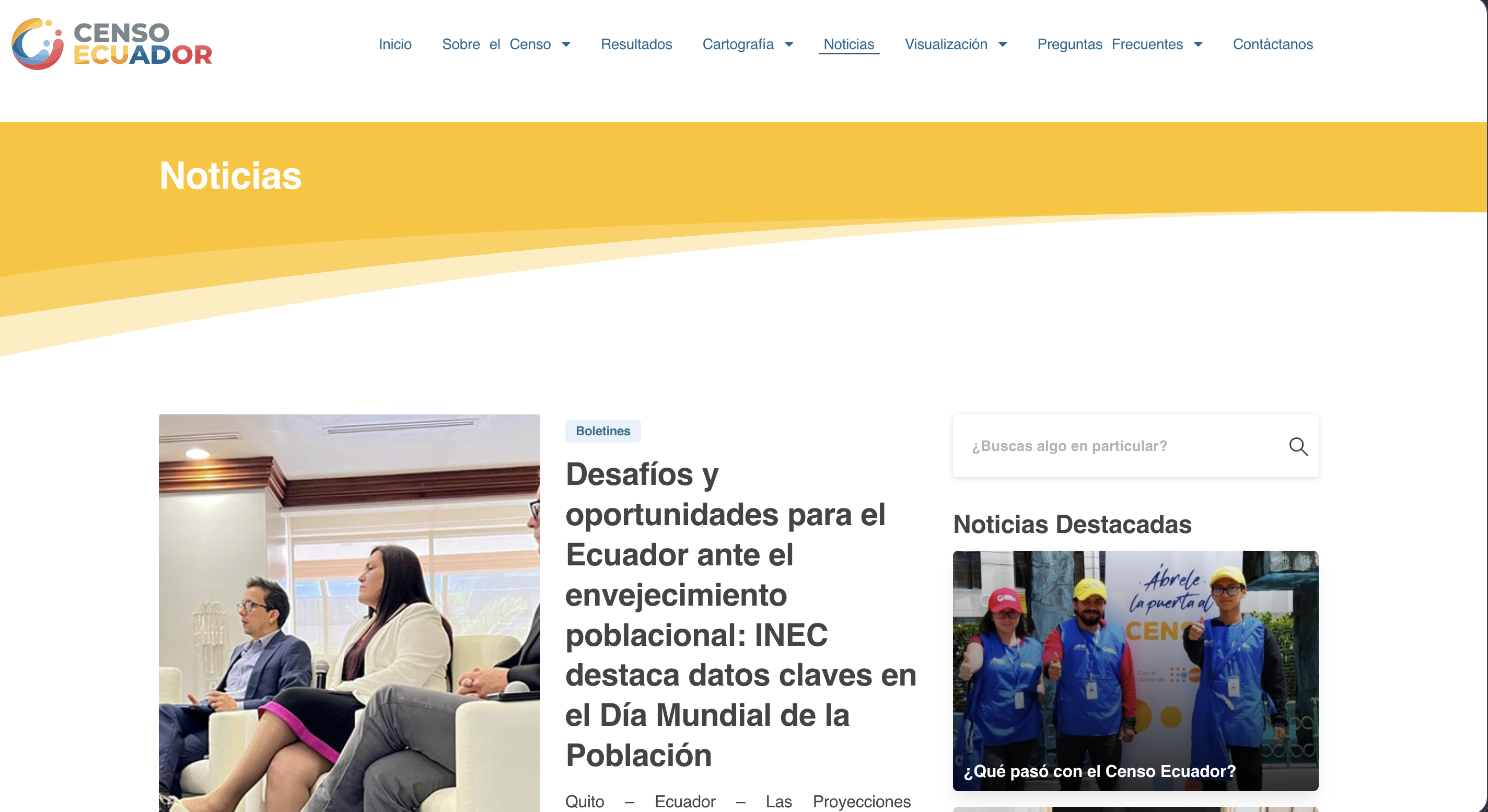 News listing with featured bulletins and highlighted stories