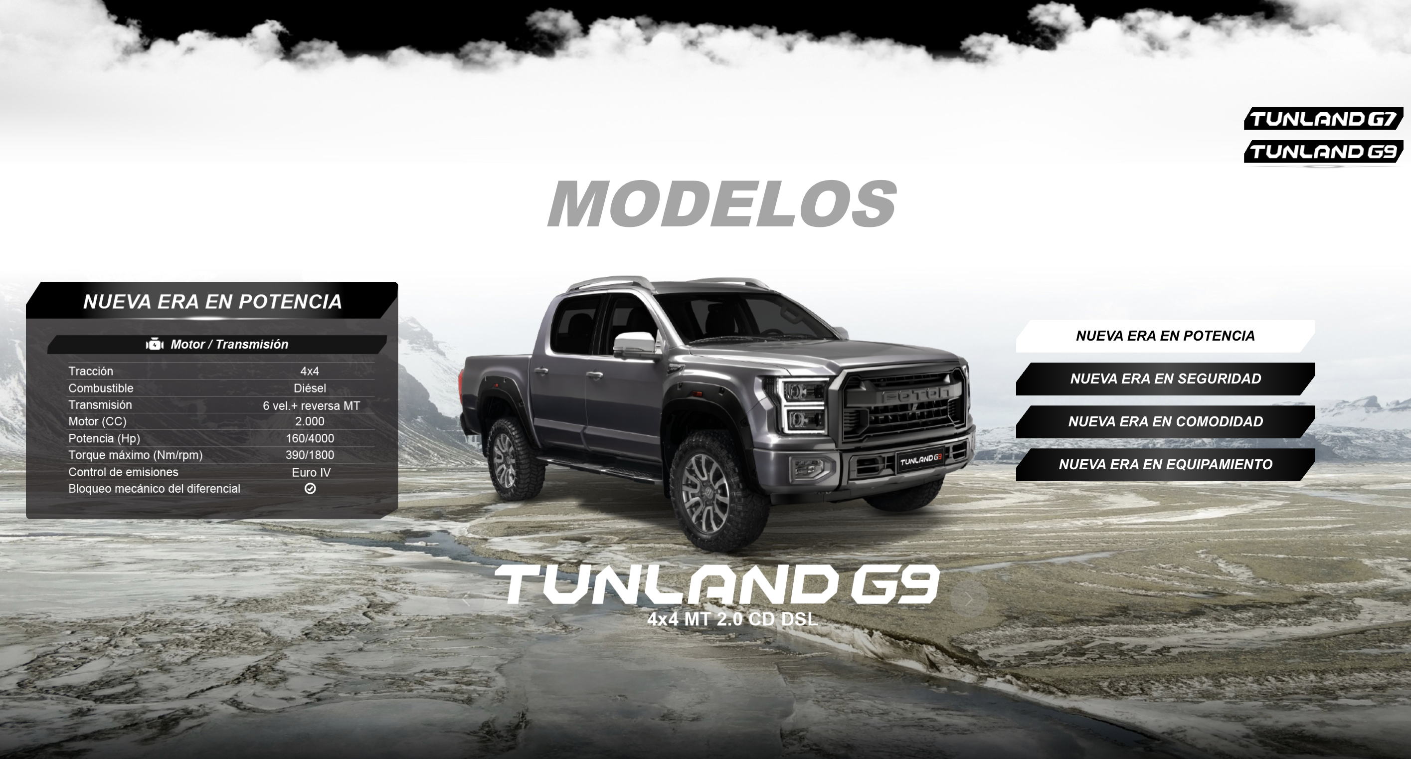 Foton Tunland hero with G7 and G9 model selectors